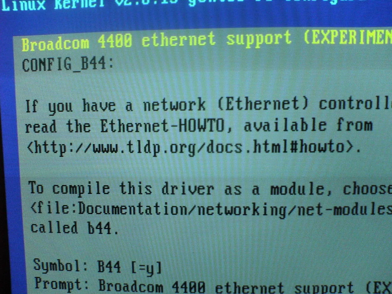 Configuring a Linux 2.6 kernel for a school machine, October 2005.