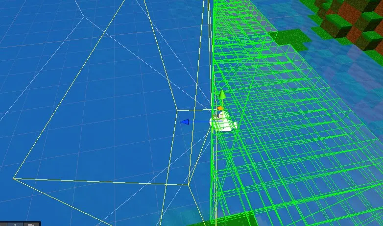 The camera at the water surface in the Unity editor